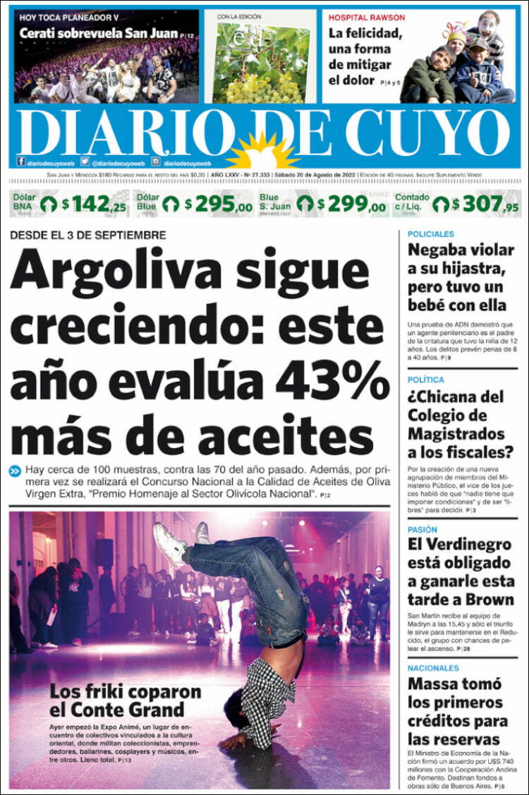 Periódico Diario De Cuyo Argentina Periódicos De Argentina Edición De Sábado 20 De Agosto 9069