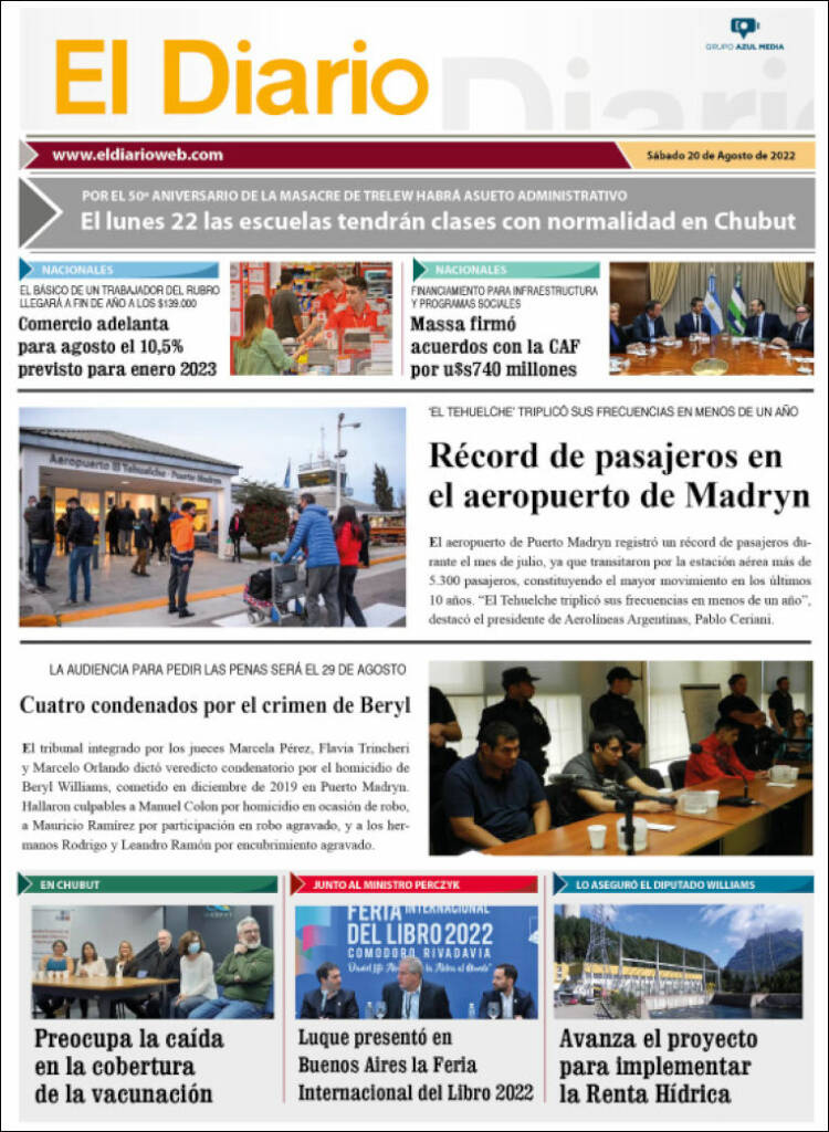 Portada de El Diario de Madryn (Argentina)