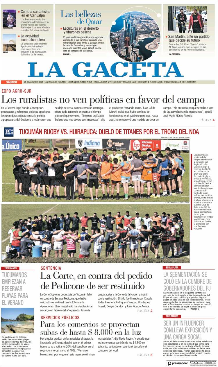 Portada de La Gaceta (Argentina)