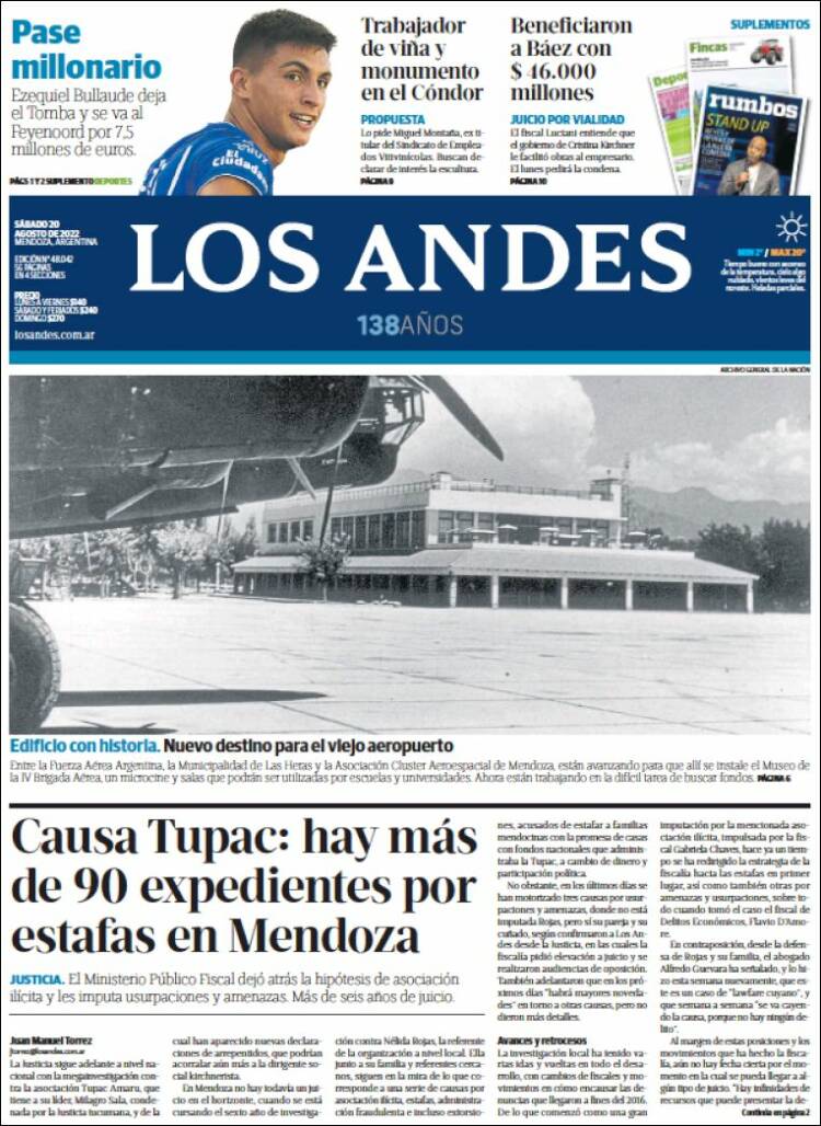 Portada de Los Andes - Mendoza (Argentina)