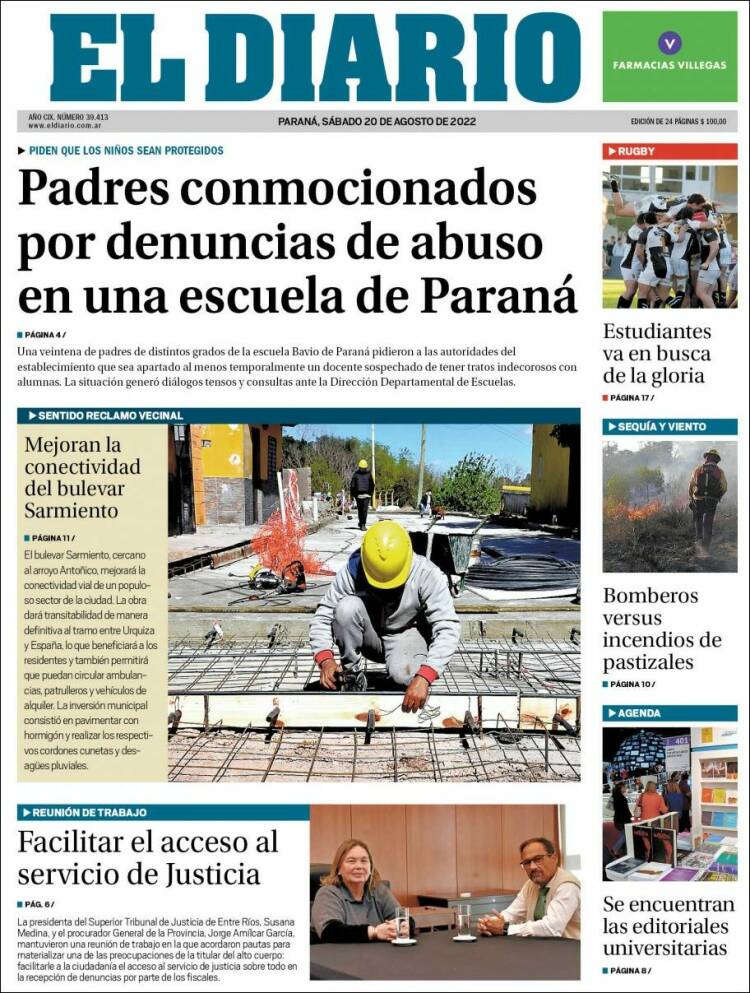 Portada de El Diario de Paraná (Argentina)