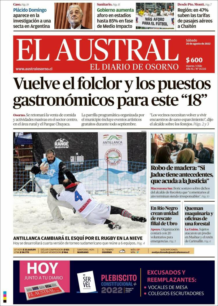 Portada de El Austral de Osorno (Chile)