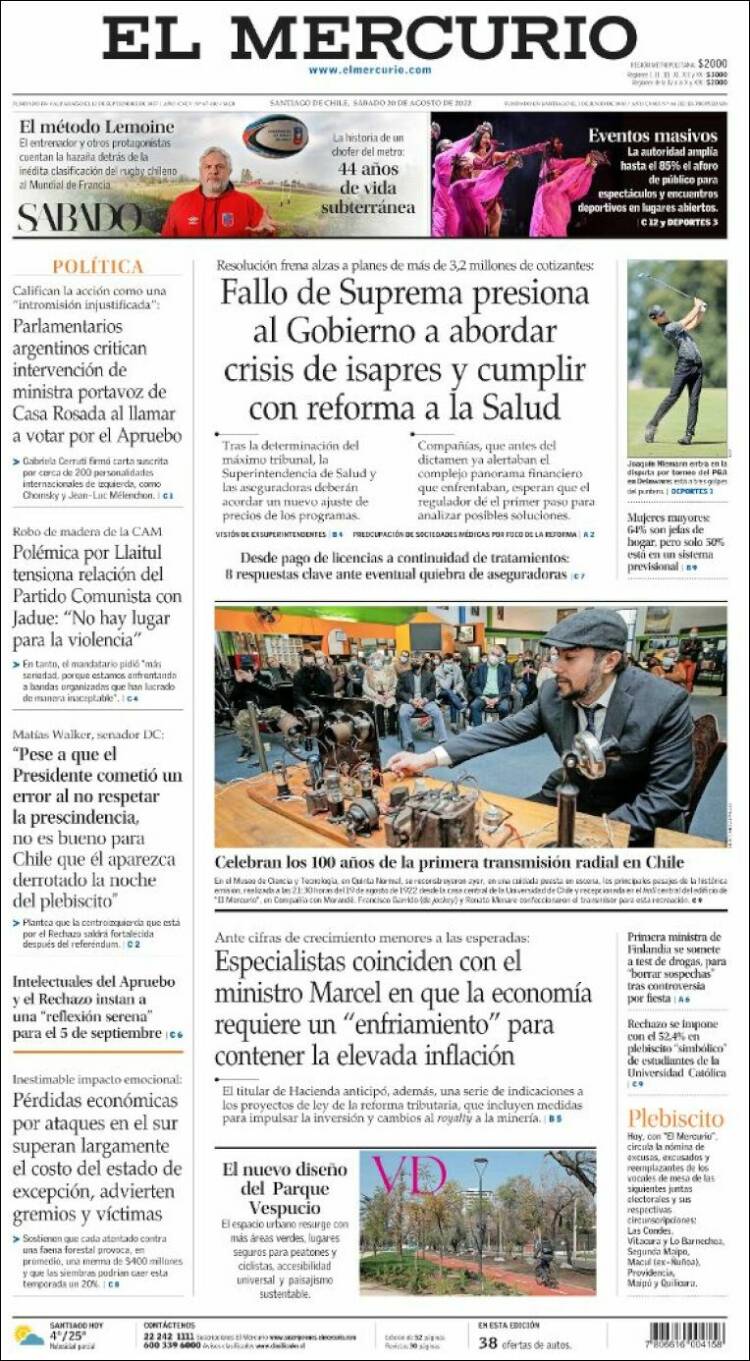 Portada de El Mercurio (Chile)