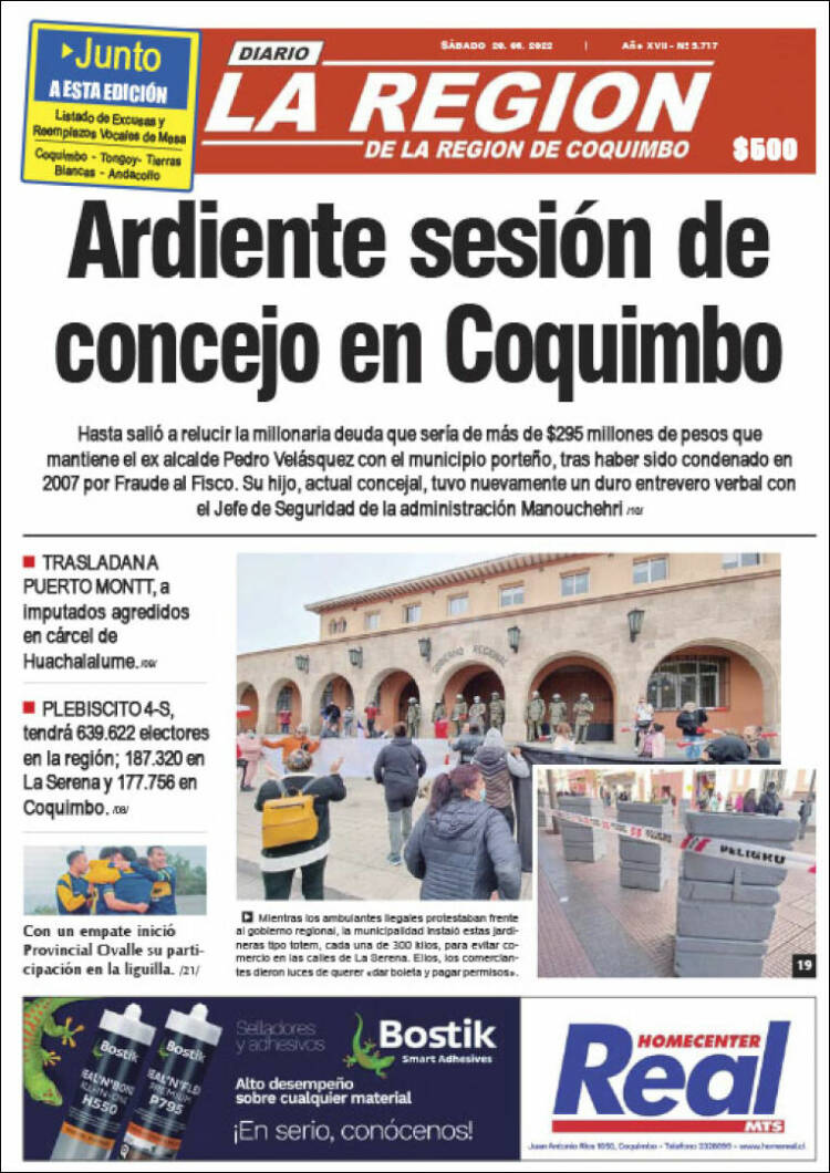 Portada de Diario La Región de Coquimbo (Chile)