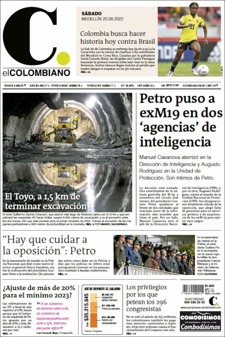 Portada de El Colombiano (Colombia)