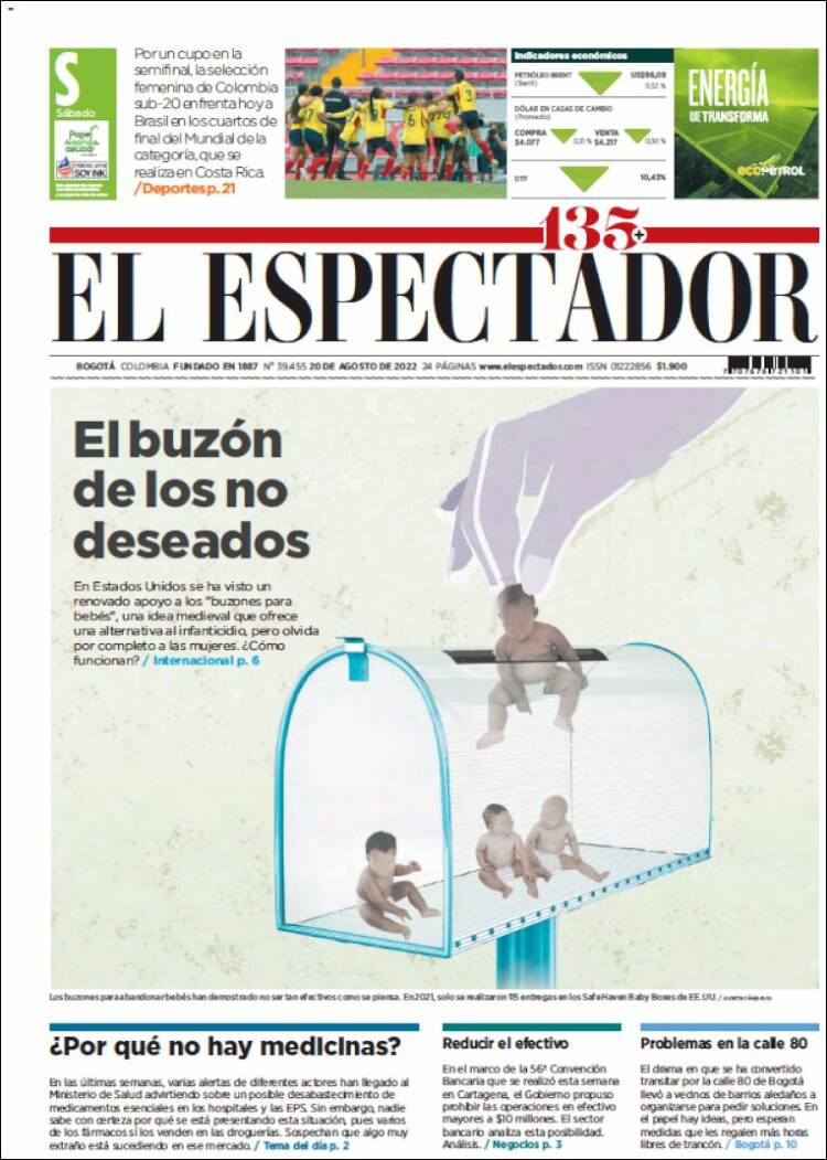 Portada de El Espectador (Colombia)