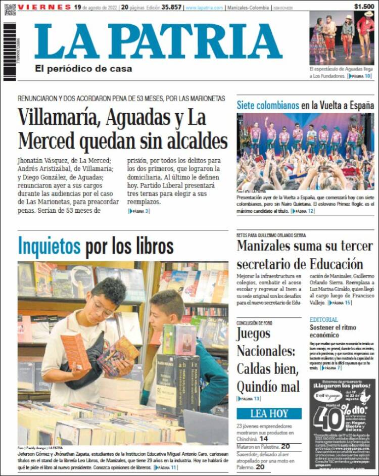 Portada de La Patria (Colombia)