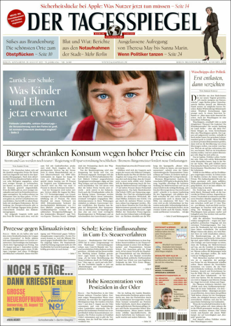 Portada de Der Tagesspiegel (Alemania)