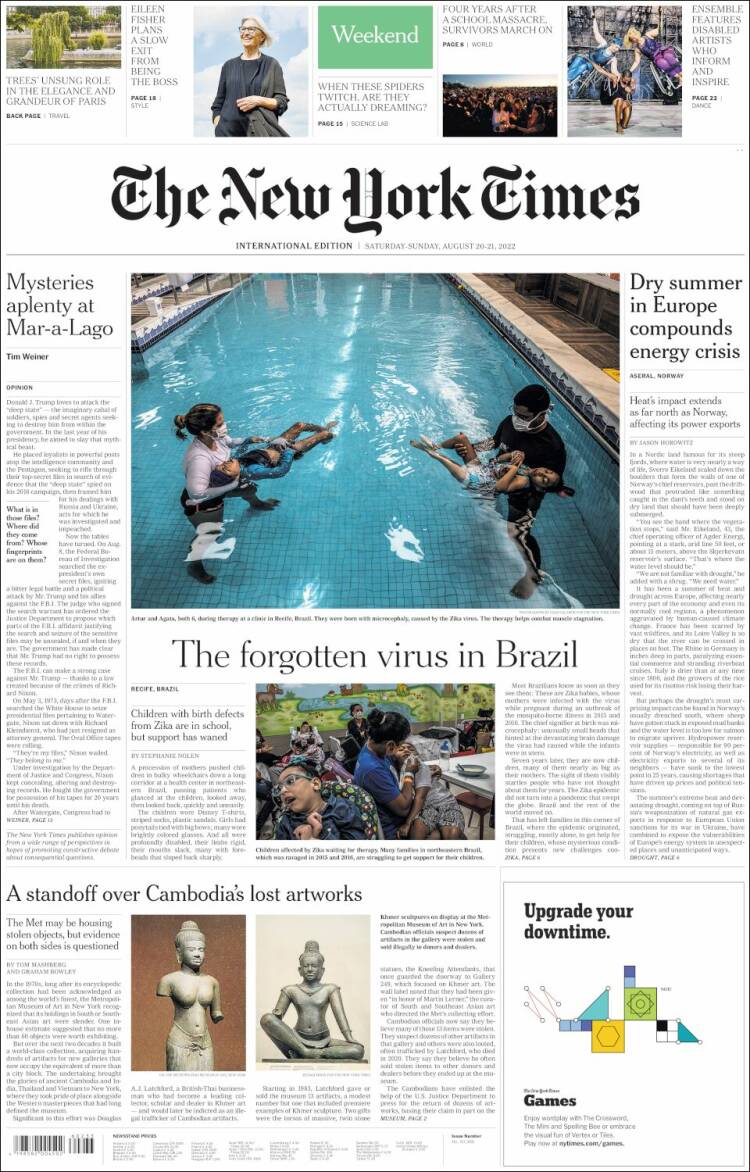 Portada de International New York Times (Europa)