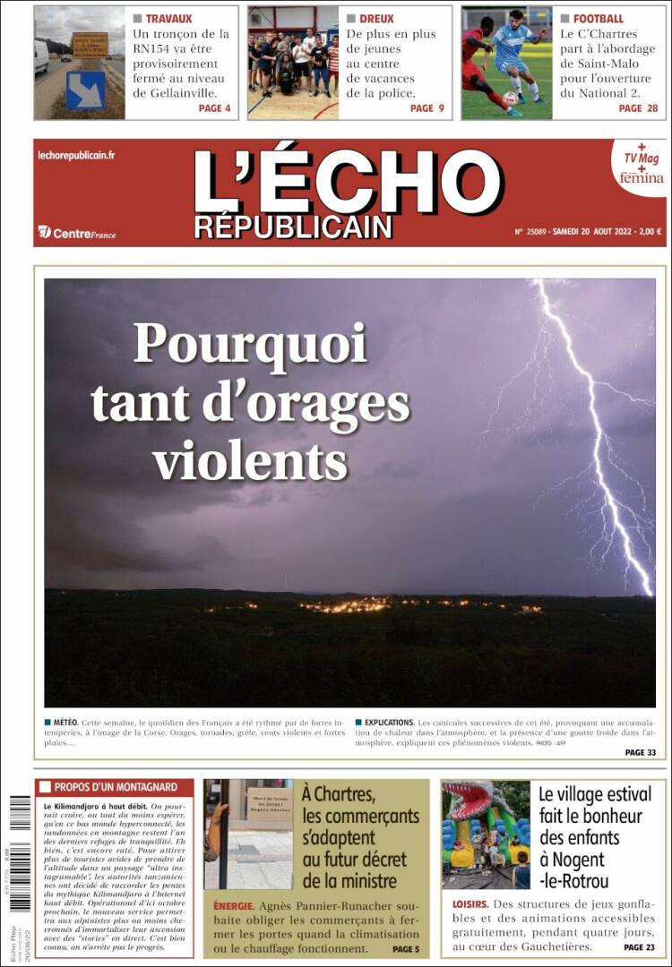 Portada de L'Echo Républicain (Francia)