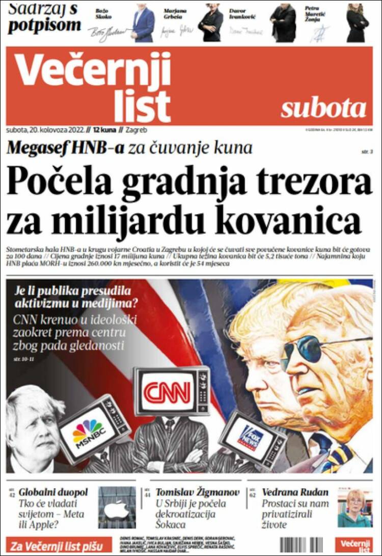 Portada de Večernji (Croacia)