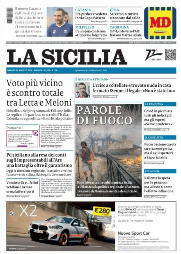 Portada de La Sicilia (Italia)