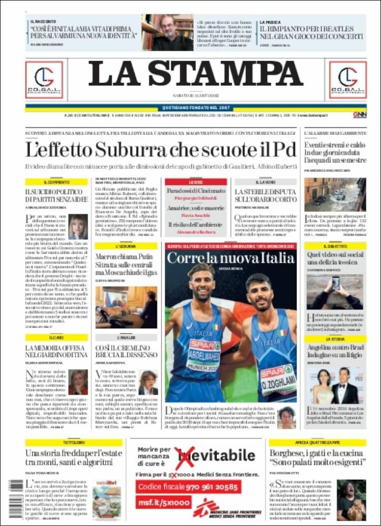 Portada de La Stampa (Italia)