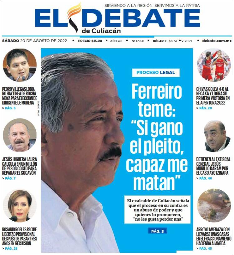 Portada de El Debate de Culiacán (México)