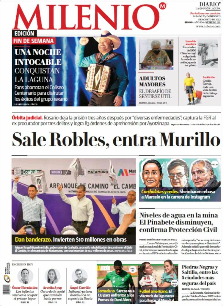 Portada de Milenio - Laguna (México)