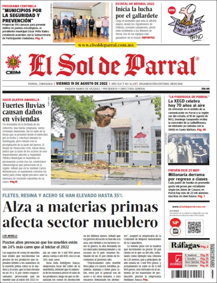 Portada de El Sol de Parral (México)