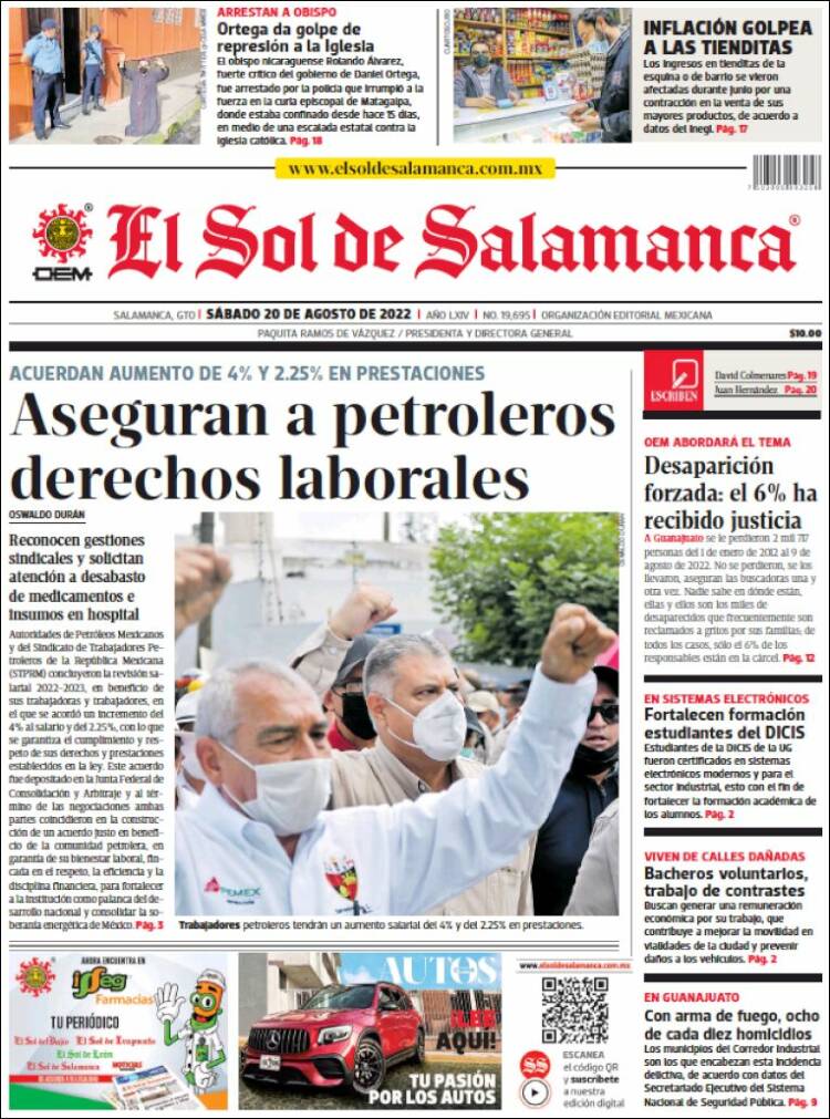 Portada de El Sol de Salamanca (México)