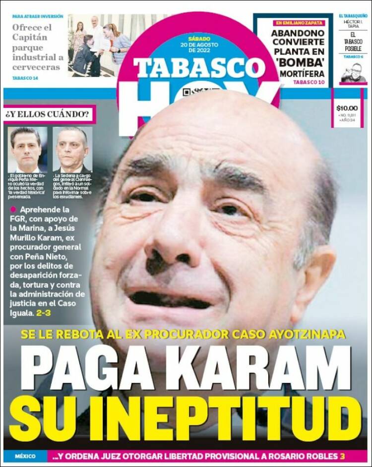 Portada de Tabasco Hoy (México)