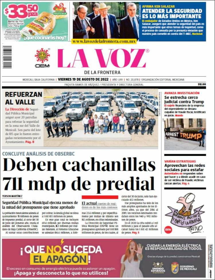 Portada de La Voz de la Frontera (México)