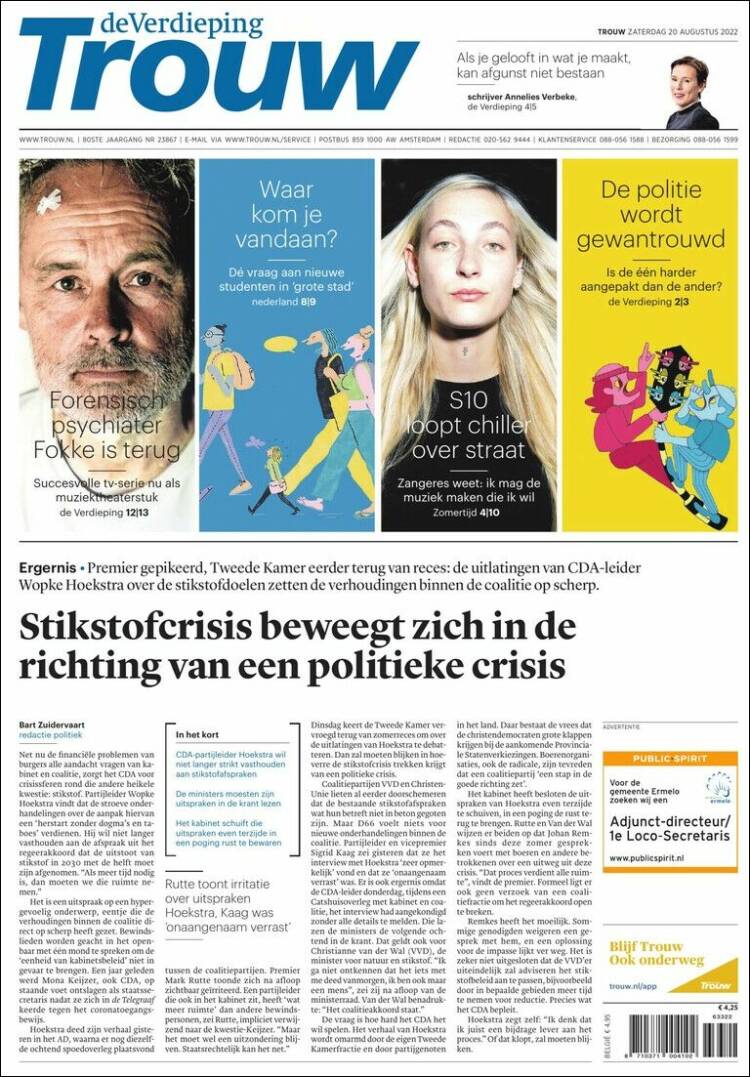 Portada de Trouw (Pa&iacute;ses Bajos)