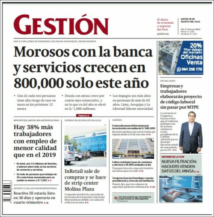 Portada de Diario Gestión (Per&uacute;)