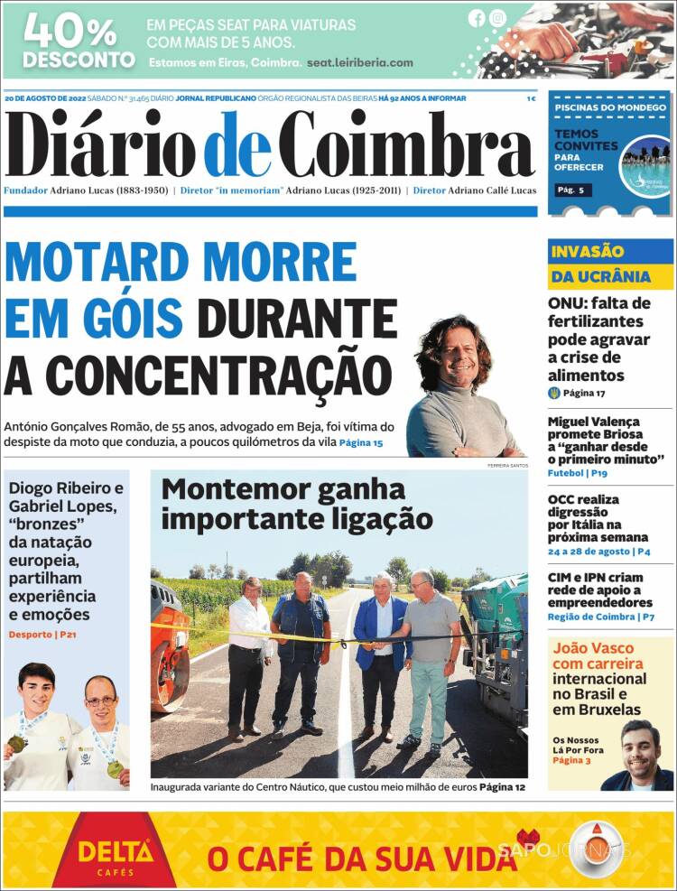 Portada de Diário de Coimbra (Portugal)