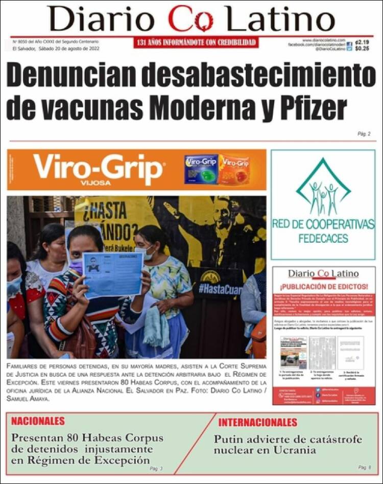 Portada de Diario Co Latino (El Salvador)