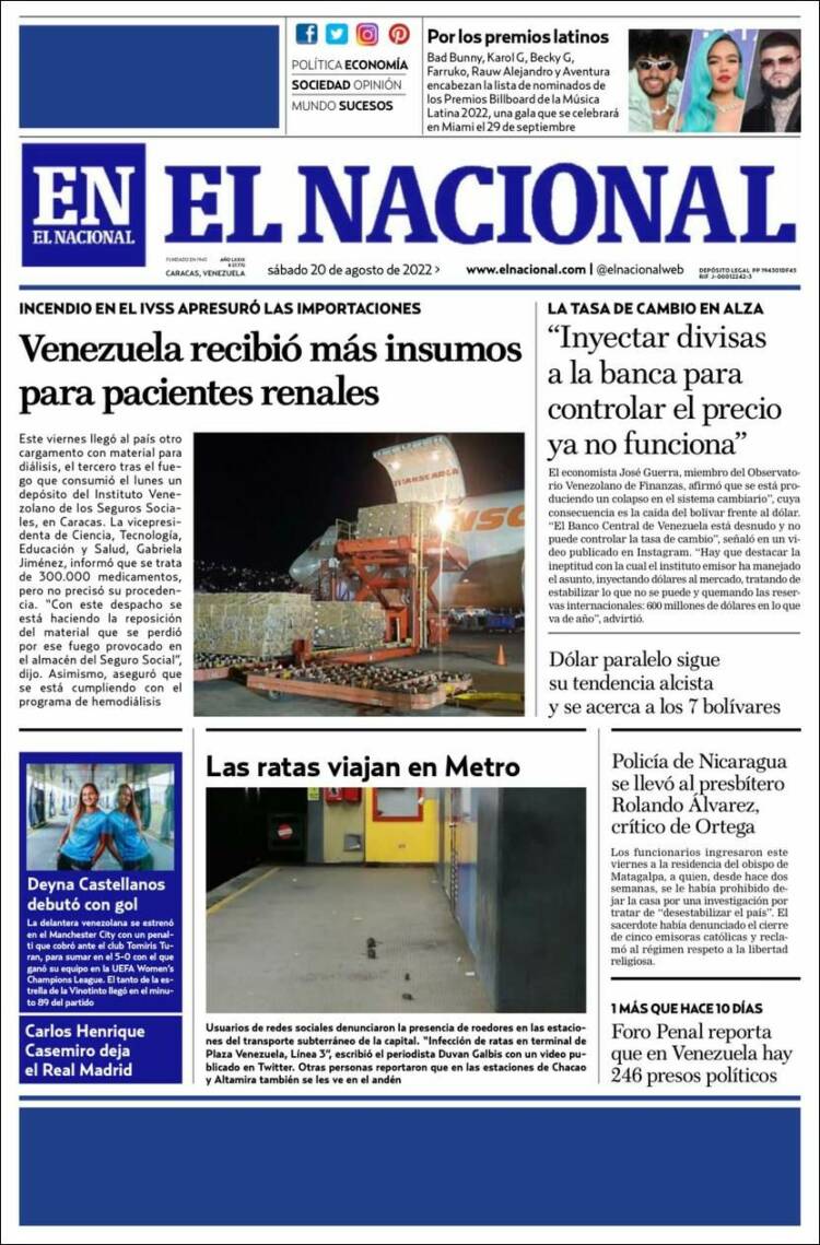 Portada de El Nacional (Venezuela)