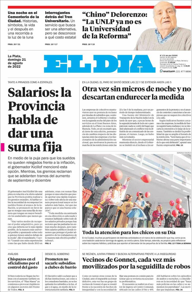 Periódico El Día de la Plata (Argentina). Periódicos de Argentina. Edición de domingo, 21 de