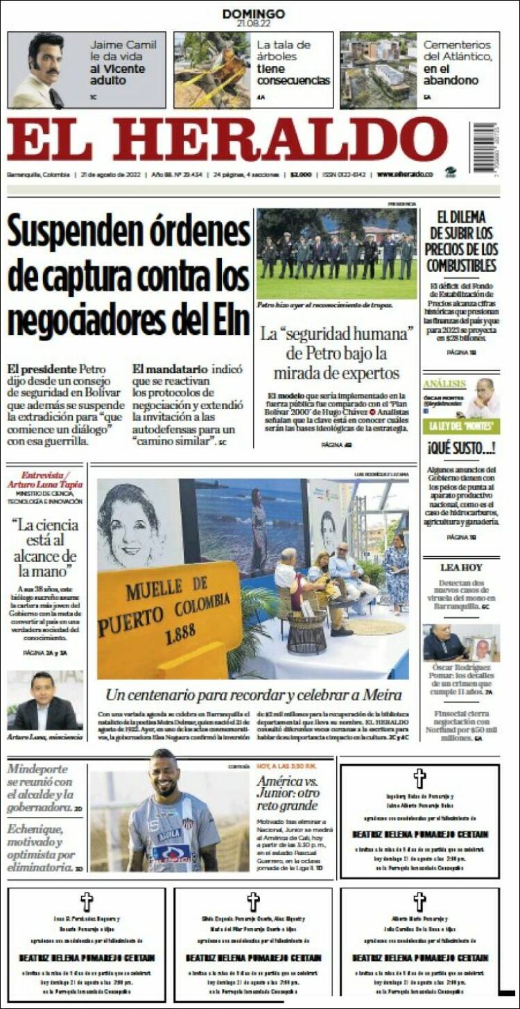 Portada de El Heraldo (Colombia)