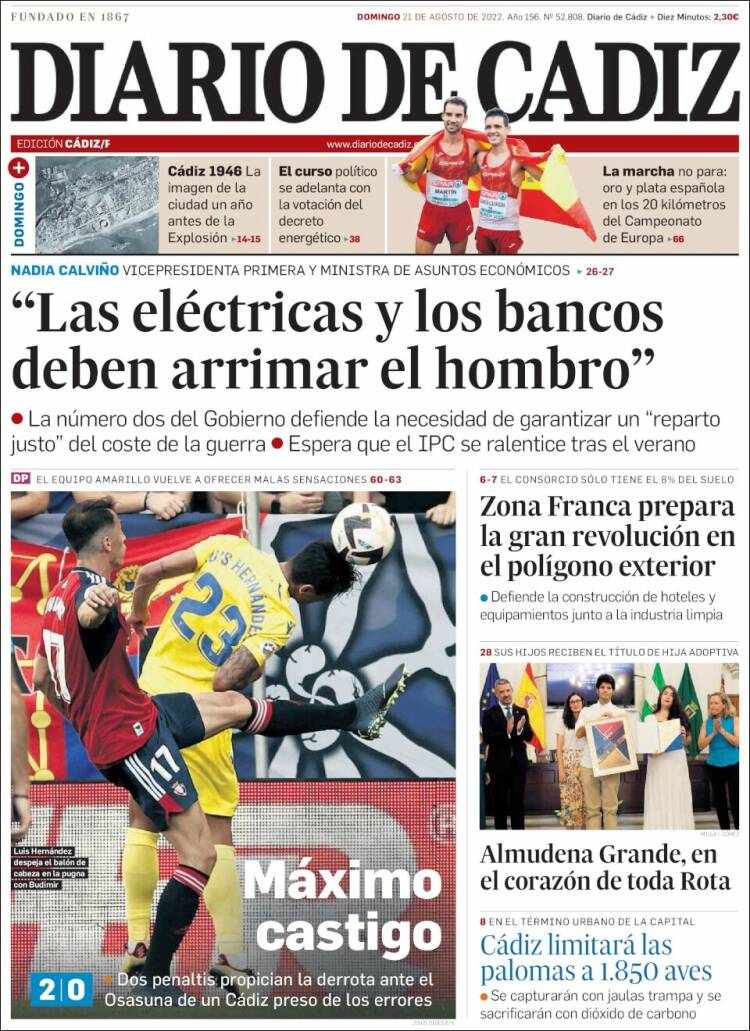 Portada de Diario de Cádiz (España)