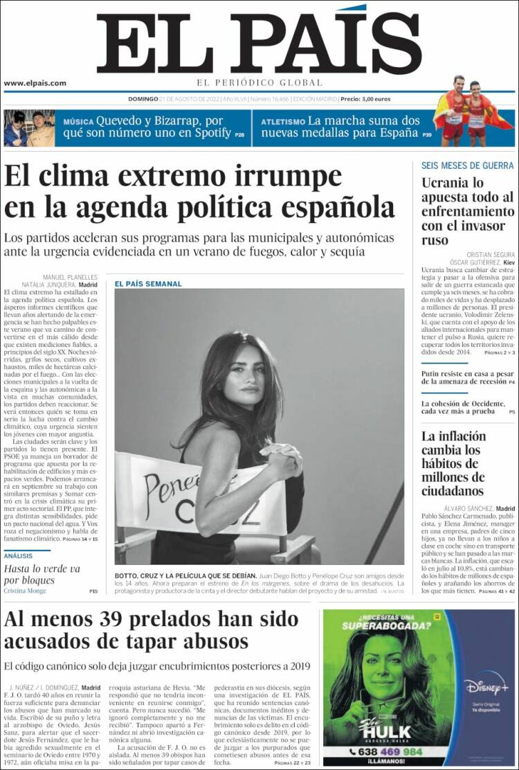 Portada de El País (España)