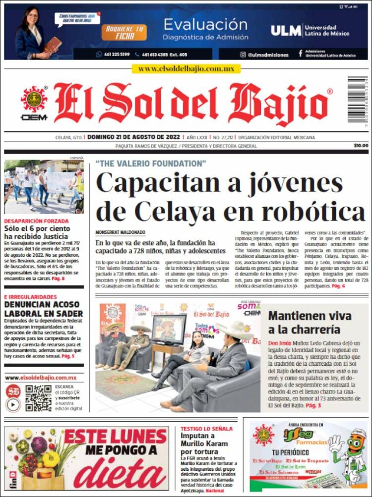 Portada de El Sol del Bajio (México)