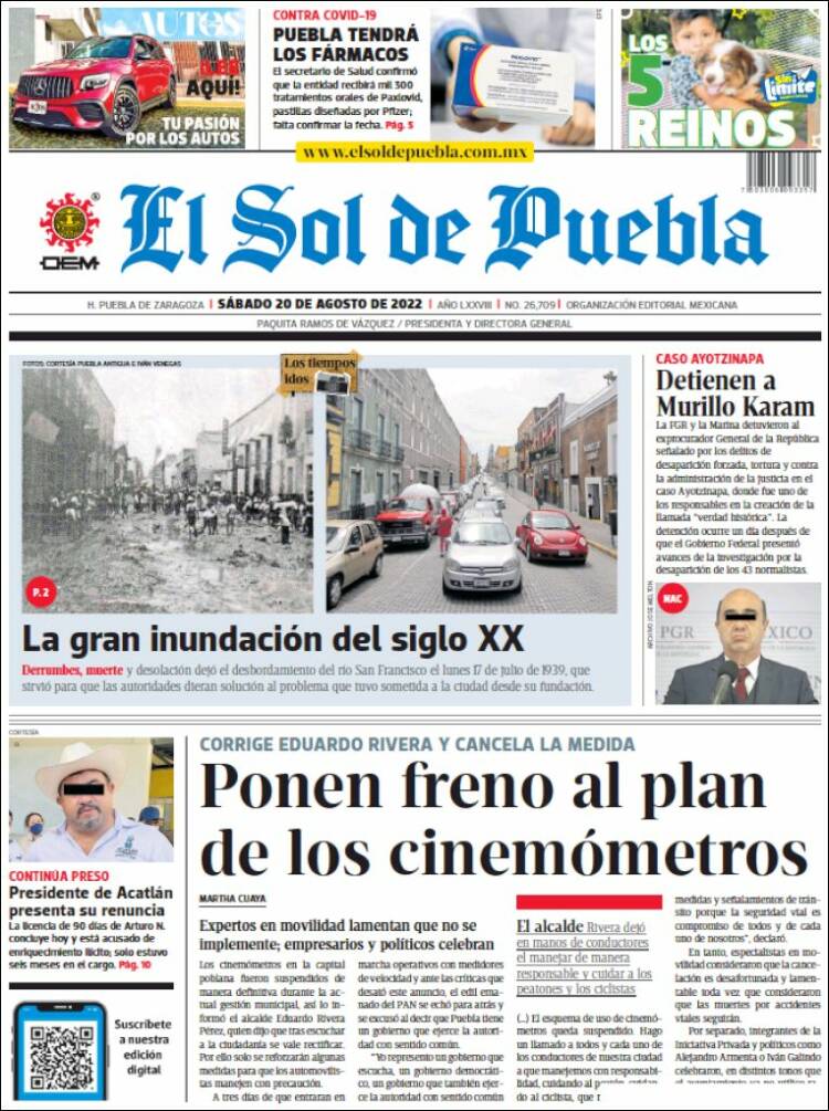 Portada de El Sol de Puebla (México)