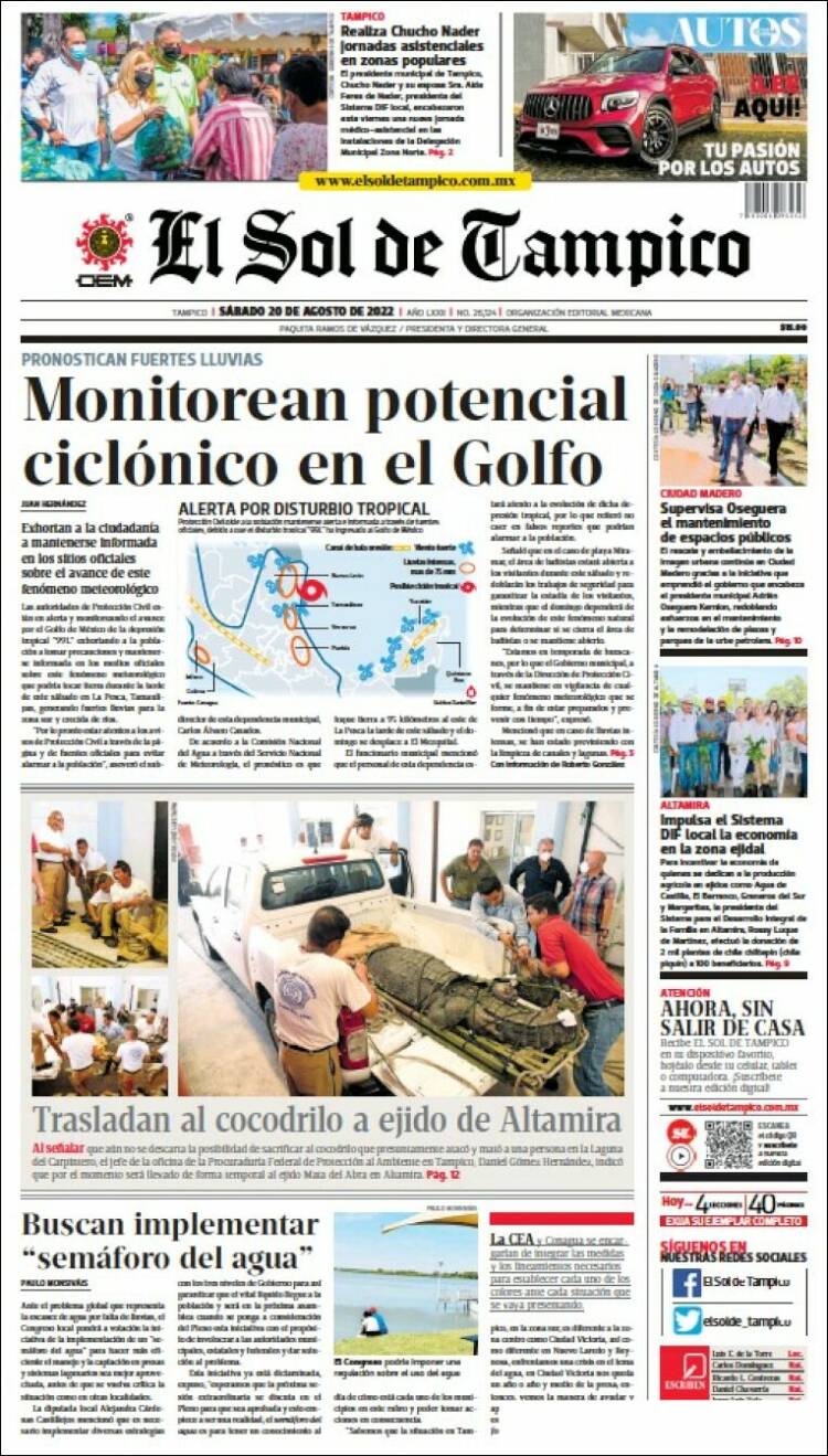 Portada de El Sol de Tampico (México)