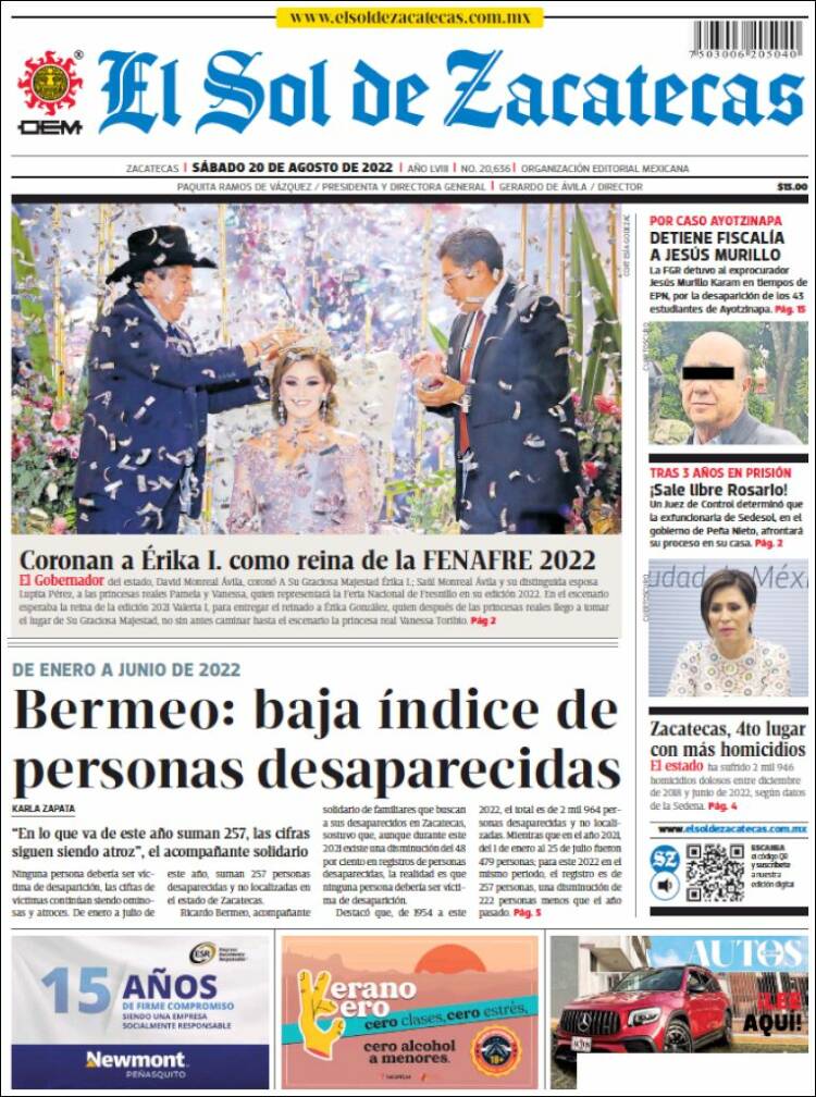 Portada de El Sol de Zacatecas (México)