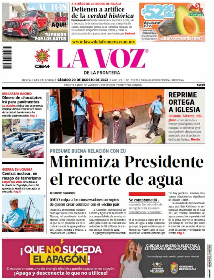 Portada de La Voz de la Frontera (México)