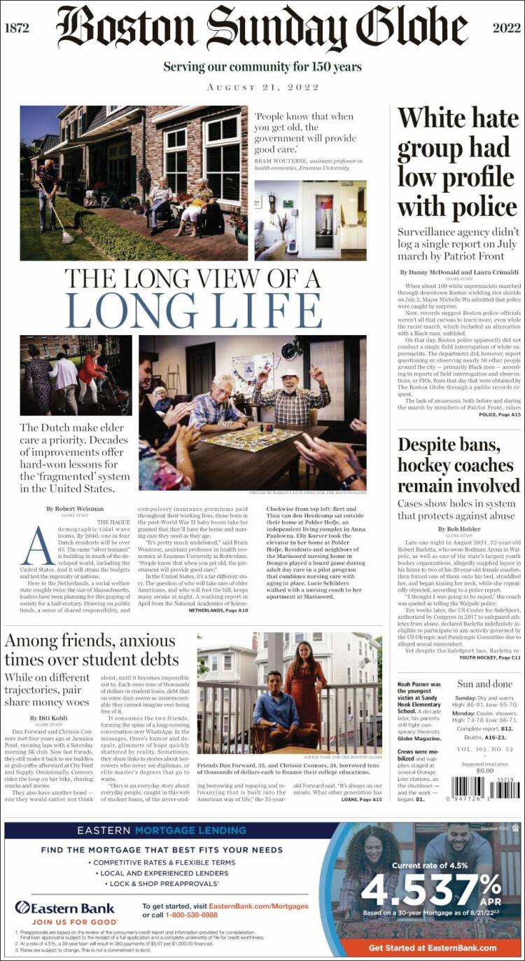 Portada de Boston Globe (USA)