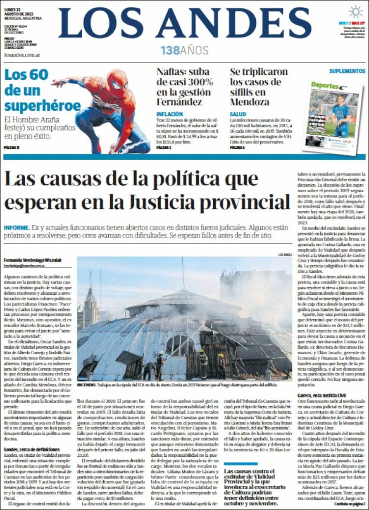 Portada de Los Andes - Mendoza (Argentina)