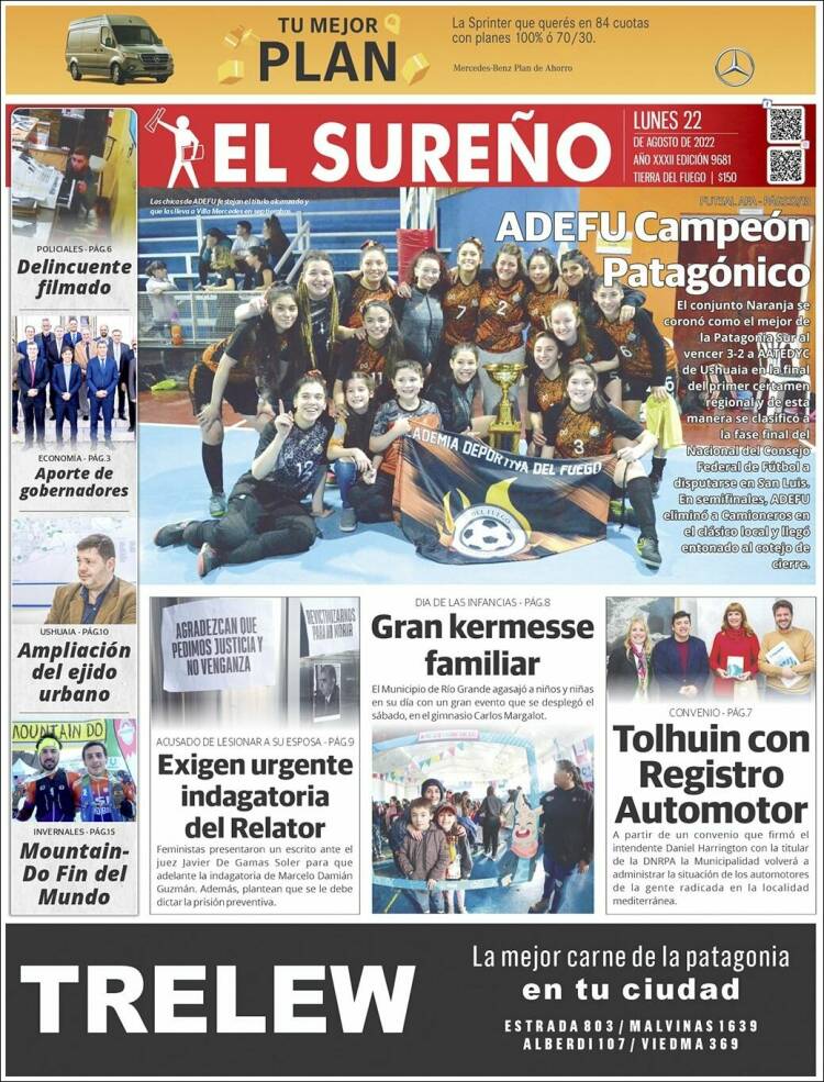 Portada de Diario El Sureño (Argentina)
