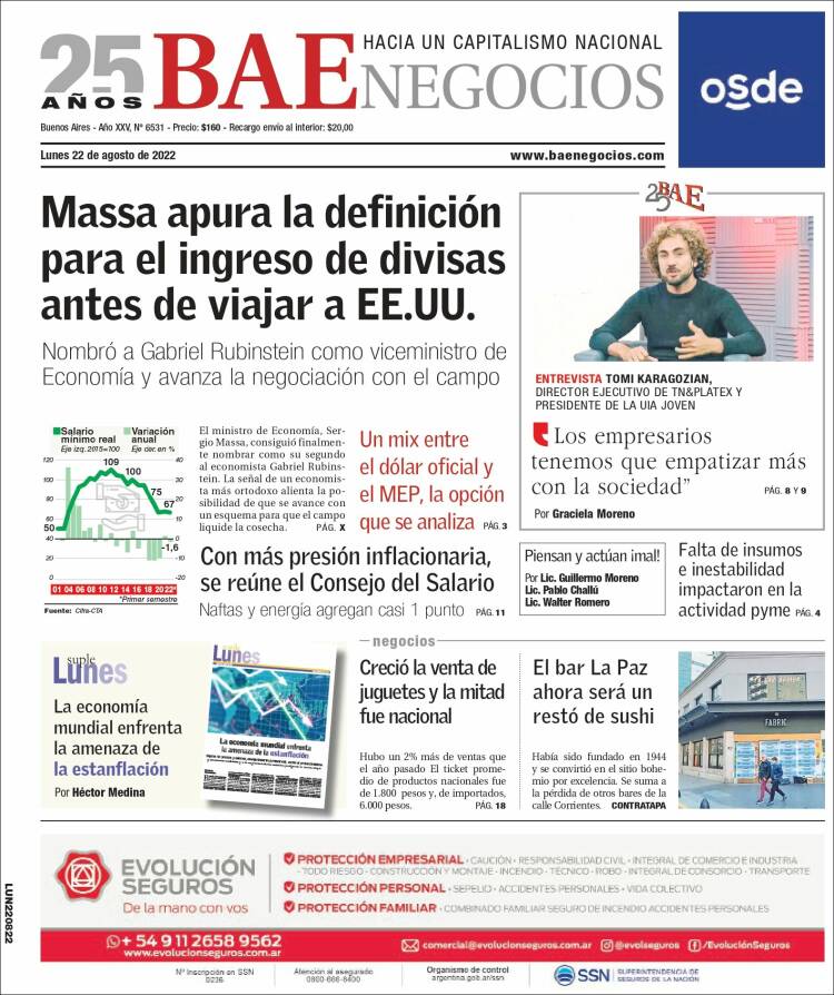 Portada de Buenos Aires Económico (Argentina)