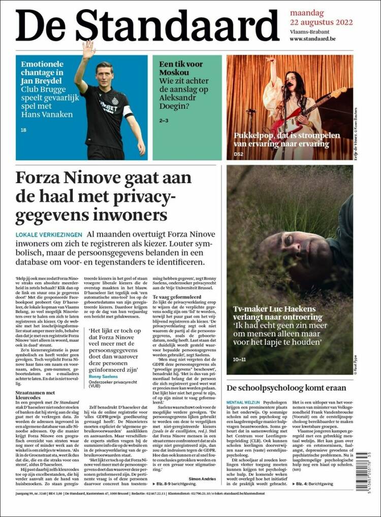 Portada de De Standaard (B&eacute;lgica)