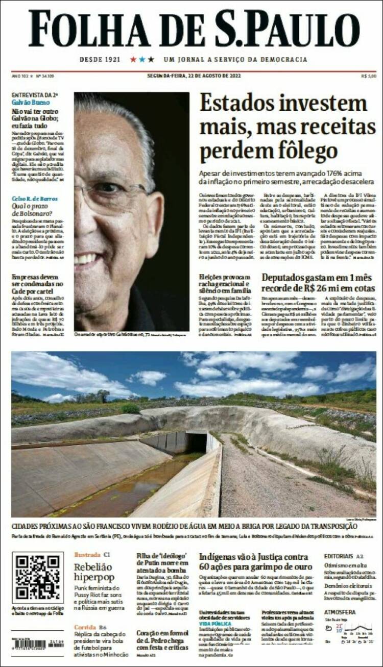 Portada de Folha de São Paulo (Brasil)