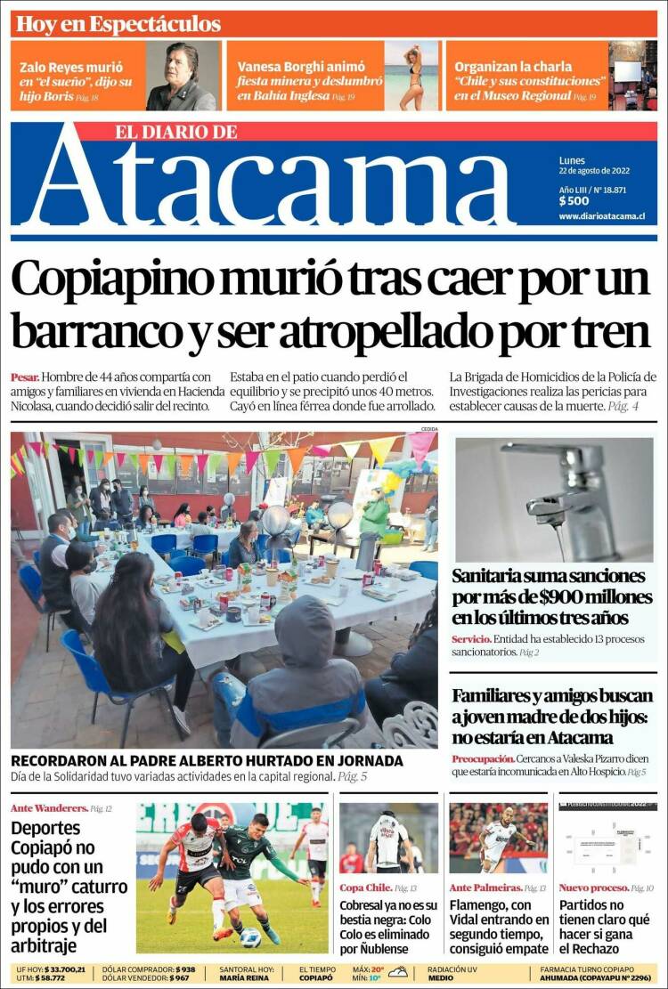 Portada de Diario de Atacama (Chile)