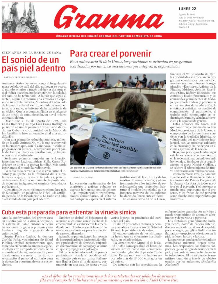 Portada de Granma (Cuba)