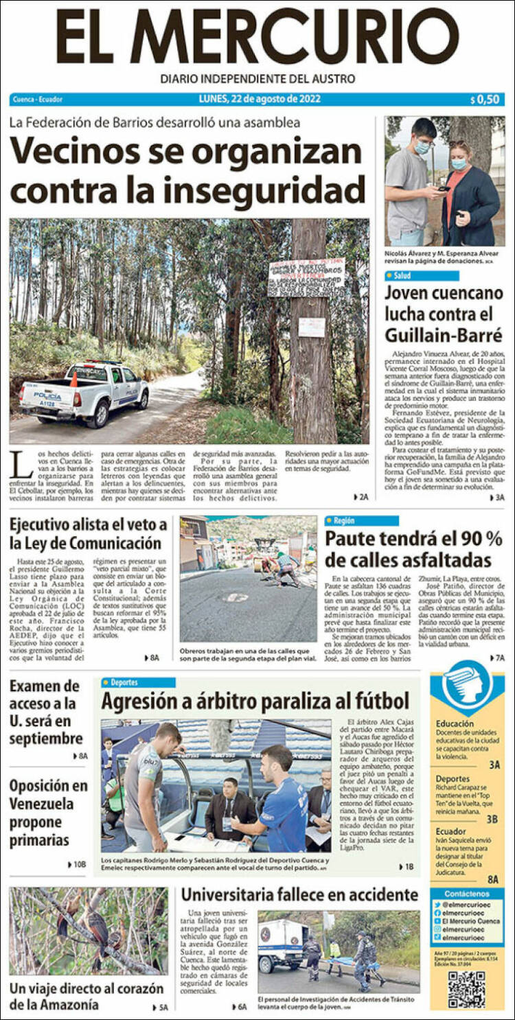 Portada de Diario El Mercurio (Ecuador)