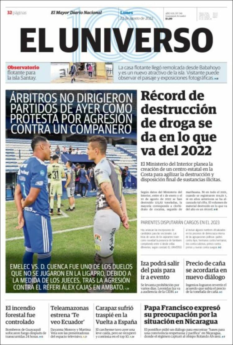 Portada de El Universo - Ecuador (Ecuador)