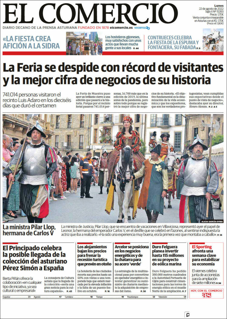 Portada de El Comercio - Gijón (España)