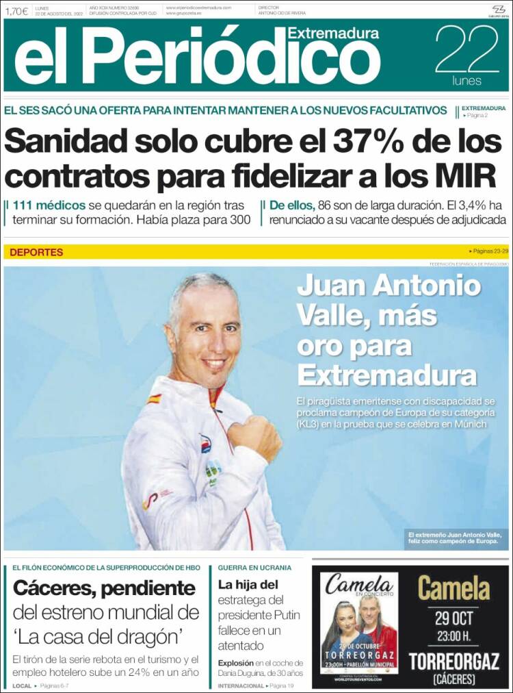 Portada de El Periódico de Extremadura (España)
