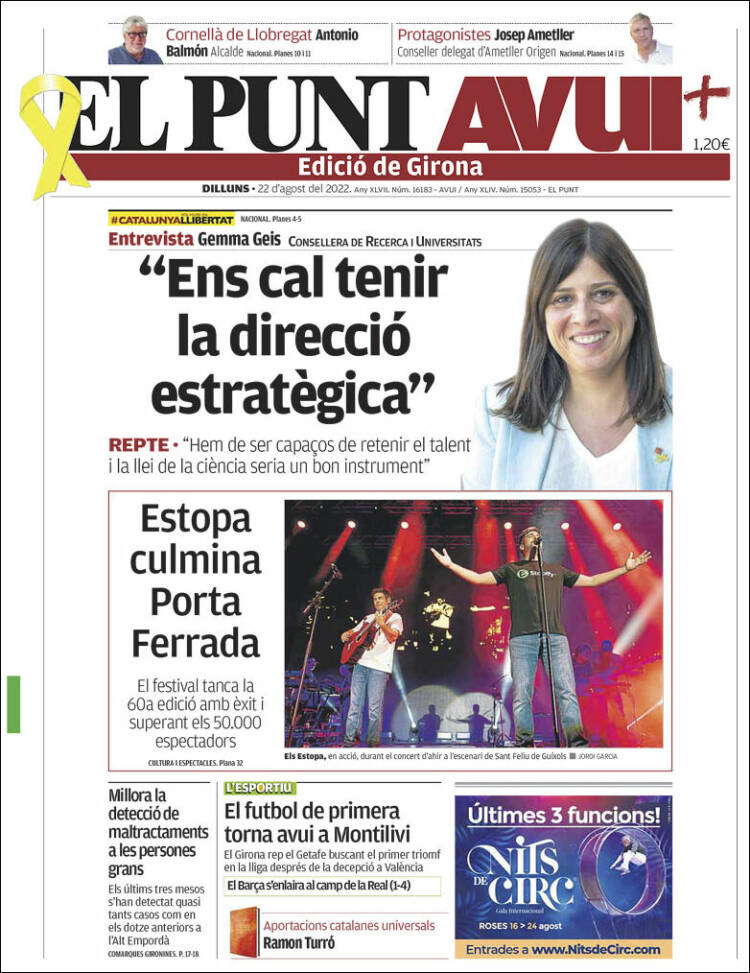 Portada de El Punt Avui - Girona (España)